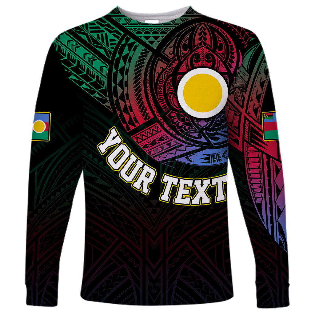 Personalised Vanuatu Long Sleeve Shirt Turtle Chest Tattoo Flag Color - Shefa - Wonder Print Shop