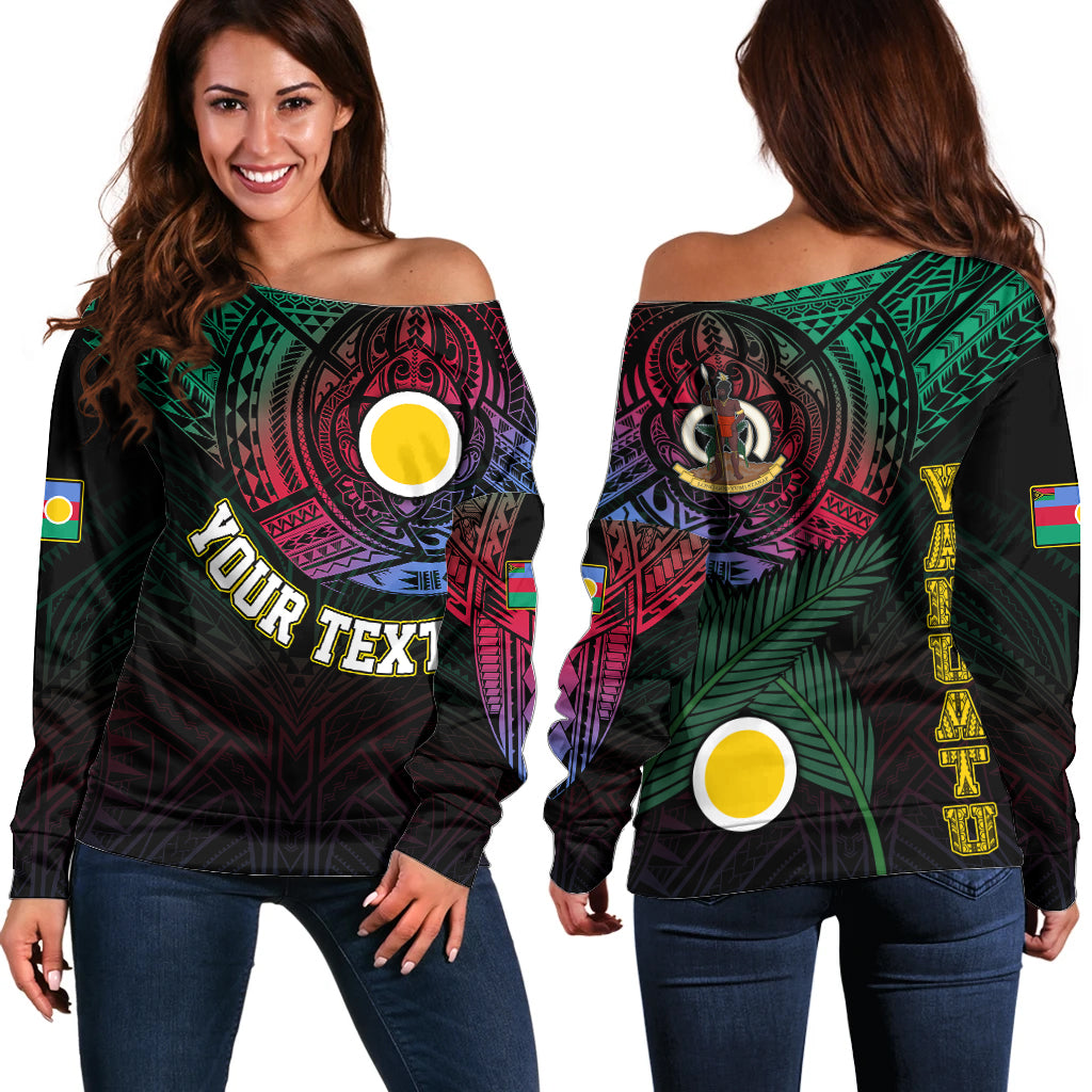 Personalised Vanuatu Off Shoulder Sweater Turtle Chest Tattoo Flag Color - Shefa - Wonder Print Shop