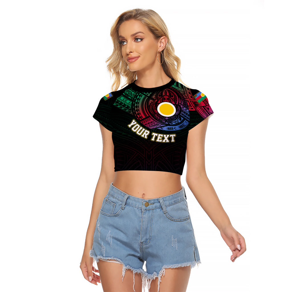 Personalised Vanuatu Raglan Cropped T Shirt Turtle Chest Tattoo Flag Color - Shefa - Wonder Print Shop