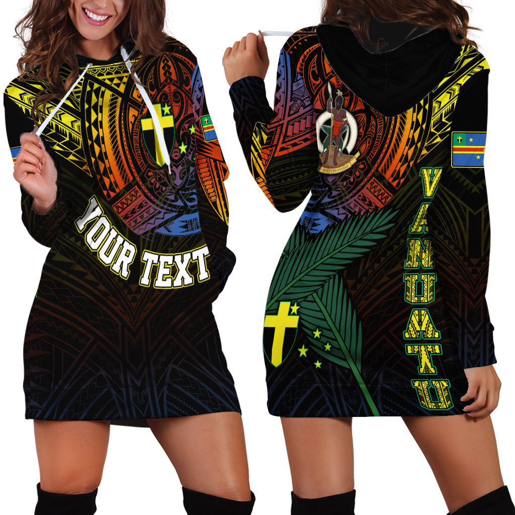 Personalised Vanuatu Hoodie Dress Turtle Chest Tattoo Flag Color - Tafea - Wonder Print Shop