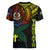 Personalised Vanuatu Women V Neck T Shirt Turtle Chest Tattoo Flag Color - Tafea - Wonder Print Shop