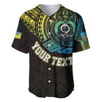 Black baseball jersey with turtle chest tattoo, sleeve flag patches, and bold yellow text