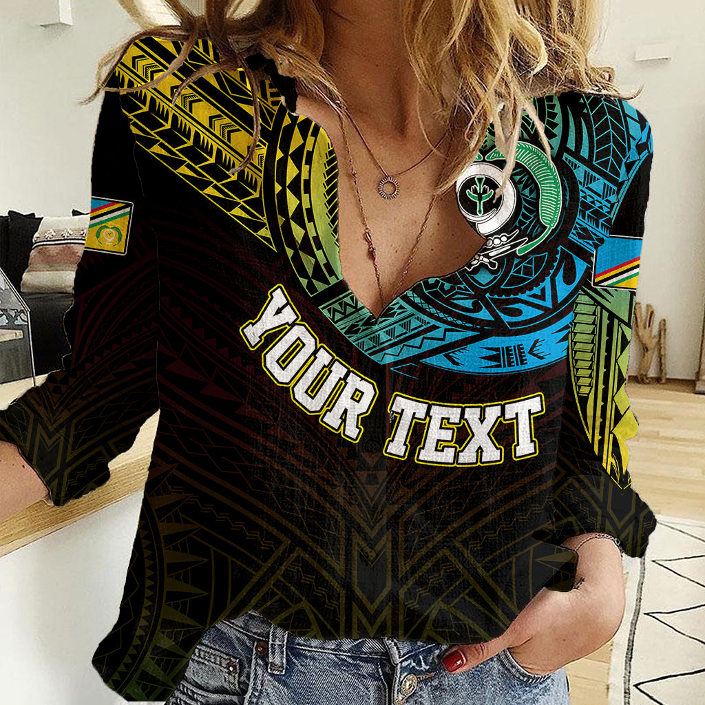 Personalised Vanuatu Women Casual Shirt Turtle Chest Tattoo Flag Color - Torba - Wonder Print Shop