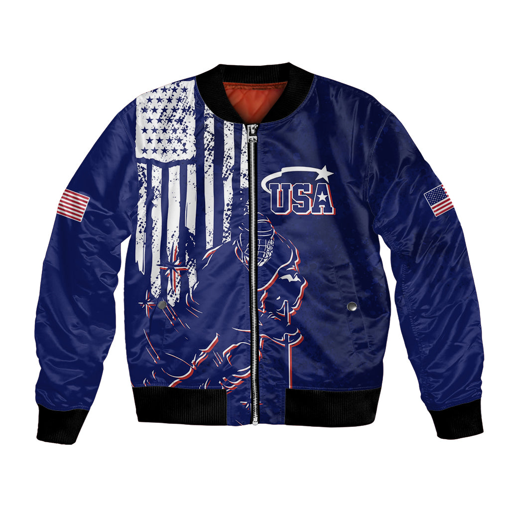 Personalised USA Ice Hockey Bomber Jacket Flag Grunge Style LT7 - Wonder Print Shop