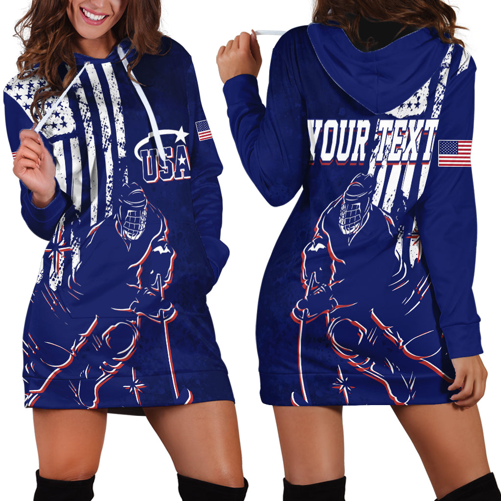 Personalised USA Ice Hockey Hoodie Dress Flag Grunge Style - Wonder Print Shop