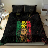 Black bedding set with grunge 'REGGAE' typography and two matching pillow covers