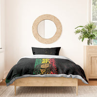Black bedding set with grunge 'REGGAE' typography on duvet and pillow covers