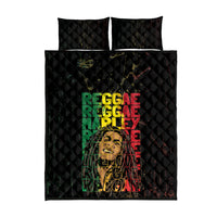 Black quilt cover set with matching pillowcases, colorful reggae text and face graphic