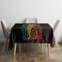 Black rectangular tablecloth featuring multicolor reggae-style lettering on the center.