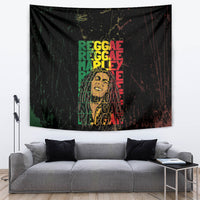 Reggae wall tapestry with multicolor “REGGAE MARLEY” text and grunge artwork on black background