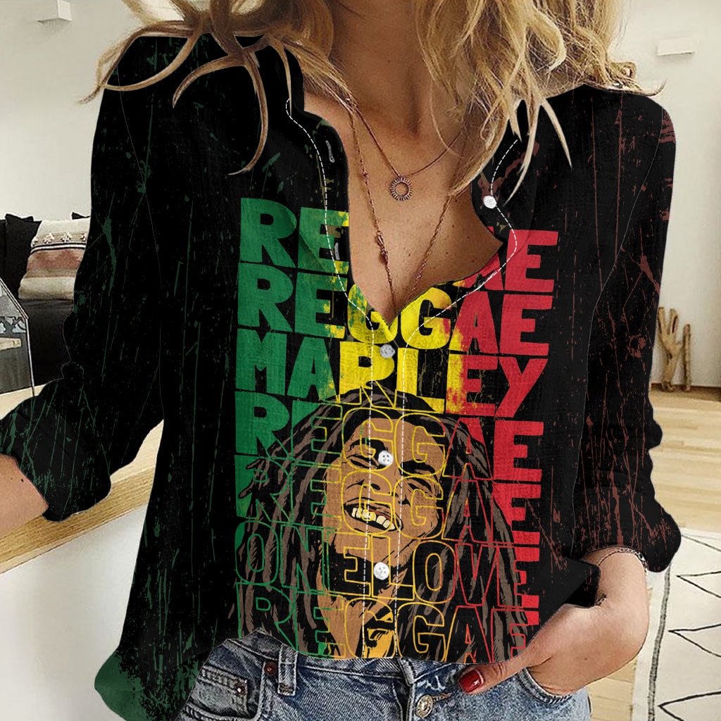 Reggae King Marley Women Casual Shirt Typeset Grunge Style - Wonder Print Shop