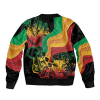 Multicolor reggae print bomber jacket with ribbed knit cuffs and hem, jungle cat graphic