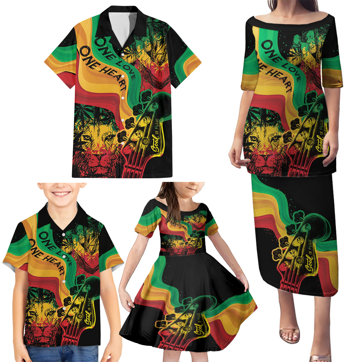 Reggae Day Family Matching Puletasi and Hawaiian Shirt One Love One Heart - Wonder Print Shop