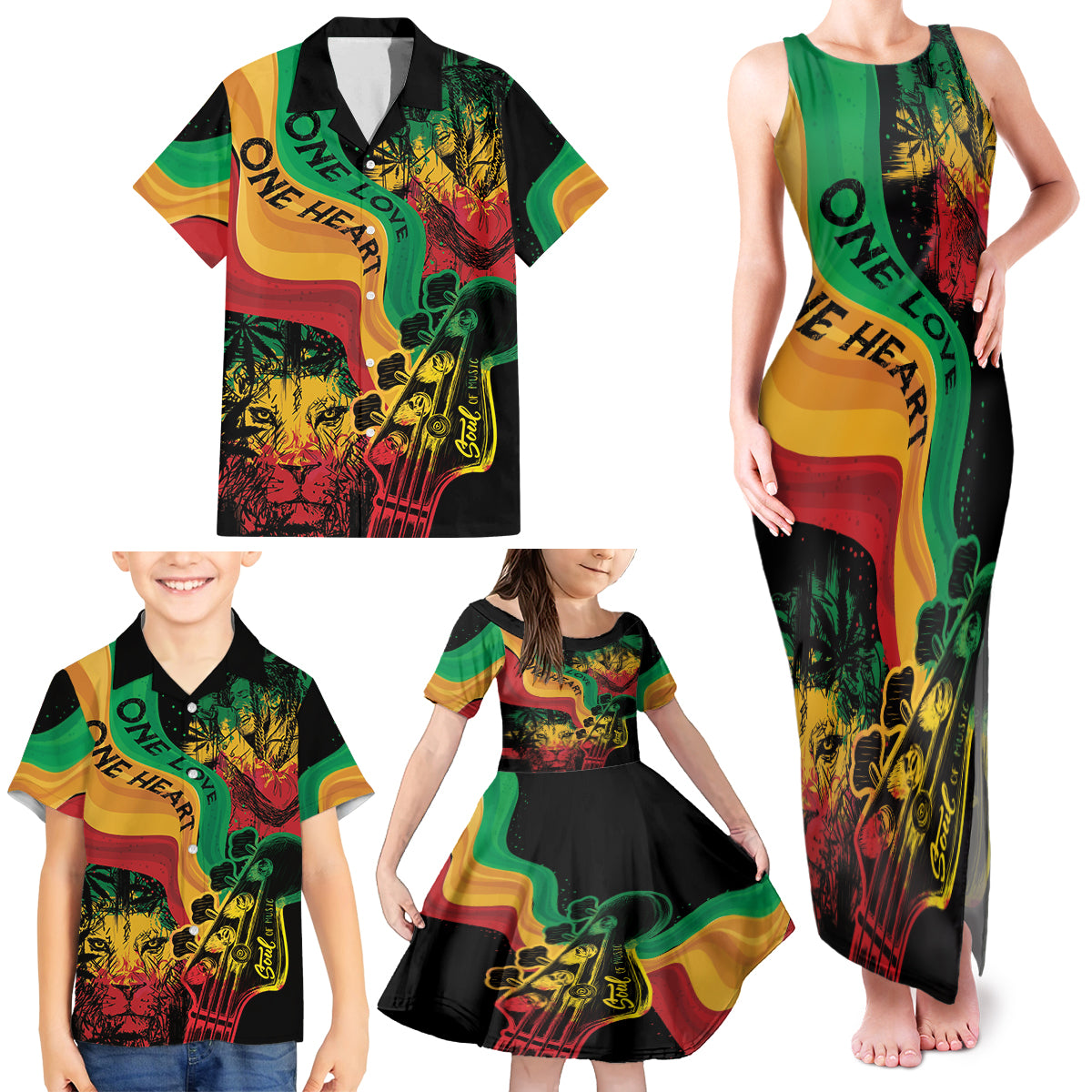 Reggae Day Family Matching Tank Maxi Dress and Hawaiian Shirt One Love One Heart - Wonder Print Shop