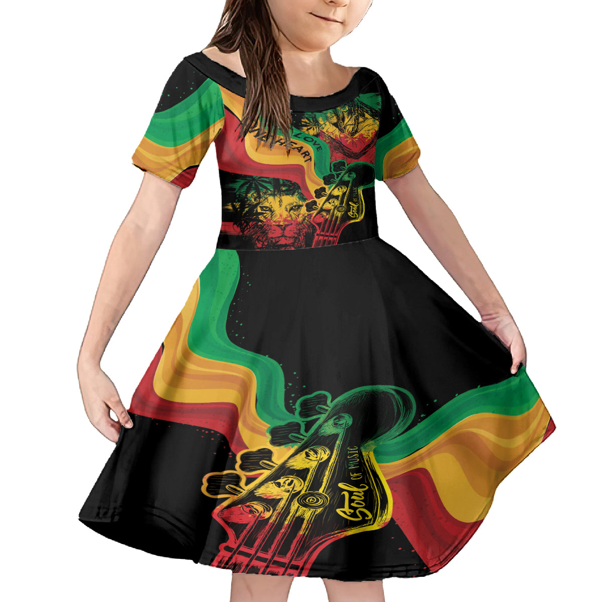 Reggae Day Kid Short Sleeve Dress One Love One Heart - Wonder Print Shop