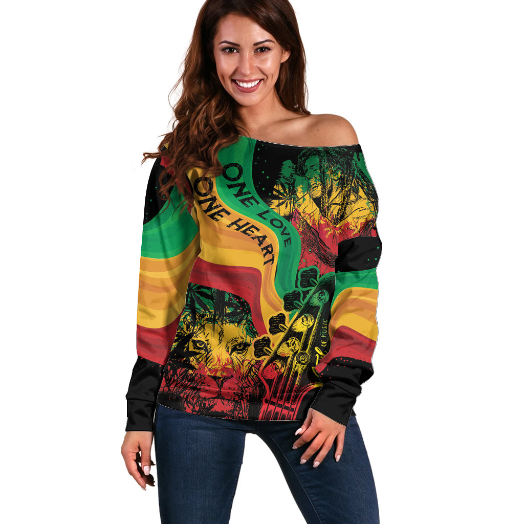 Reggae Day Off Shoulder Sweater One Love One Heart - Wonder Print Shop