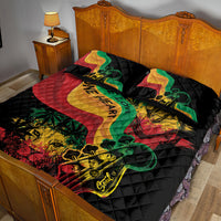 Black quilt bed set with One Love One Heart artwork, diamond quilting, and 2 pillowcases