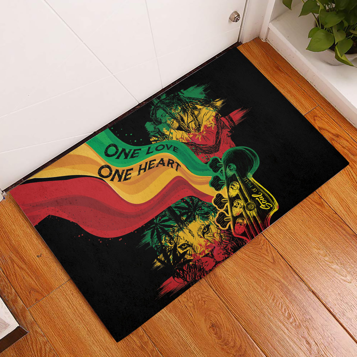 Reggae Day Rubber Doormat One Love One Heart