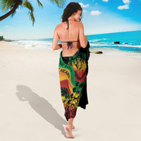 Black reggae sarong with multicolor wave and 'One Love One Heart' text panel