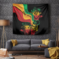 Black hanging tapestry featuring One Love One Heart lettering, reggae flag wave and guitar art