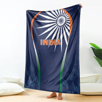 Blue India cricket blanket with large white emblem and orange “India” lettering