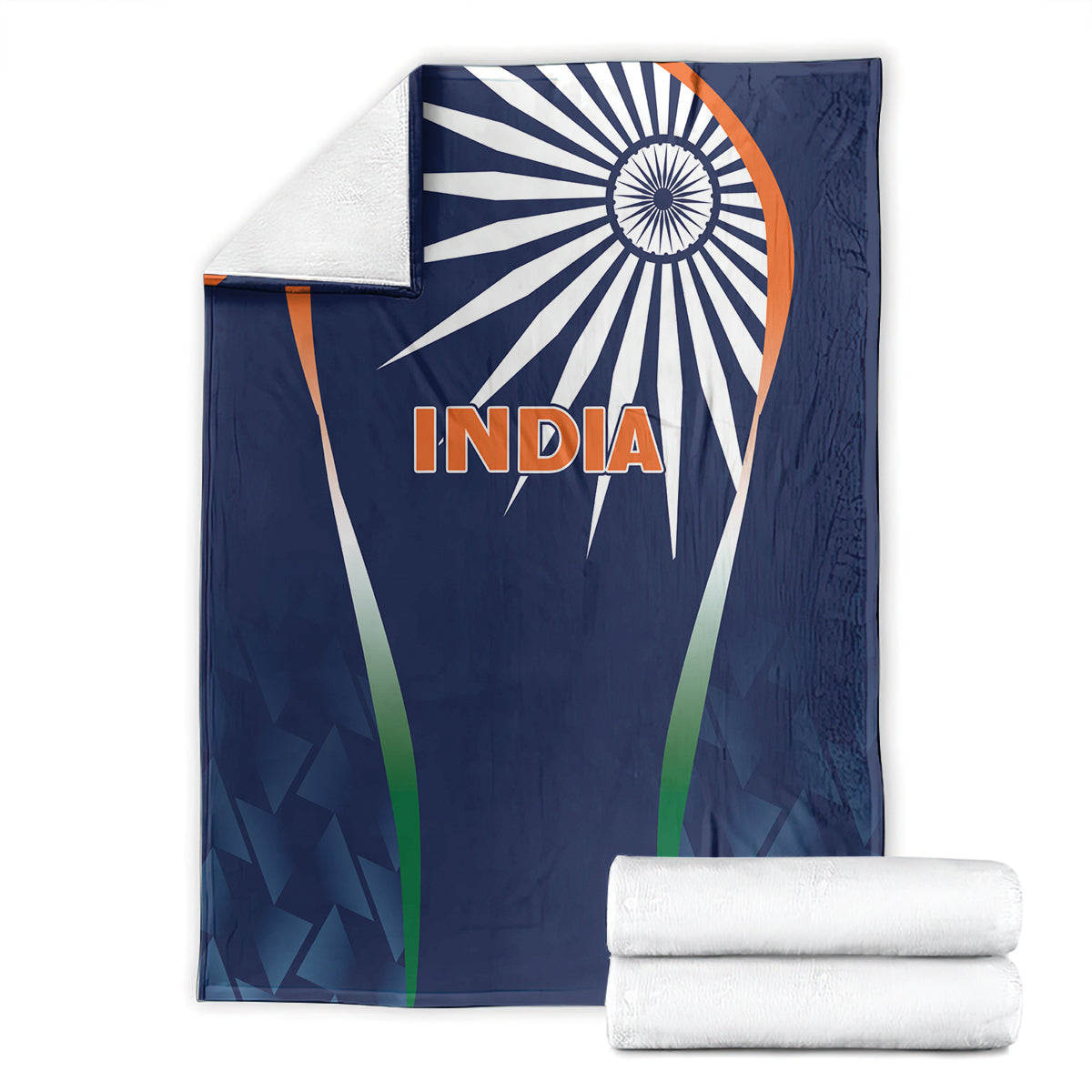 Blue India cricket themed blanket with white emblem and “India” text