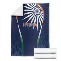 Blue India cricket themed blanket with white emblem and “India” text