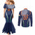 India Cricket World Cup 2024 Couples Matching Mermaid Dress and Long Sleeve Button Shirt Men In Blue Dynamic