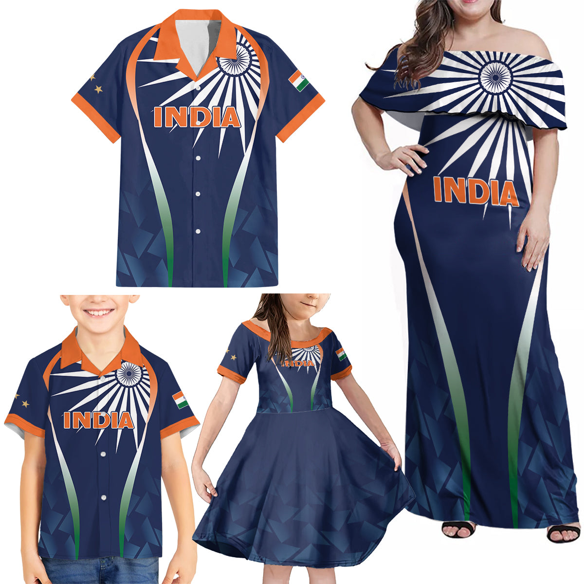 India Cricket World Cup 2024 Family Matching Off Shoulder Maxi Dress and Hawaiian Shirt Men In Blue Dynamic LT7 - Wonder Print Shop