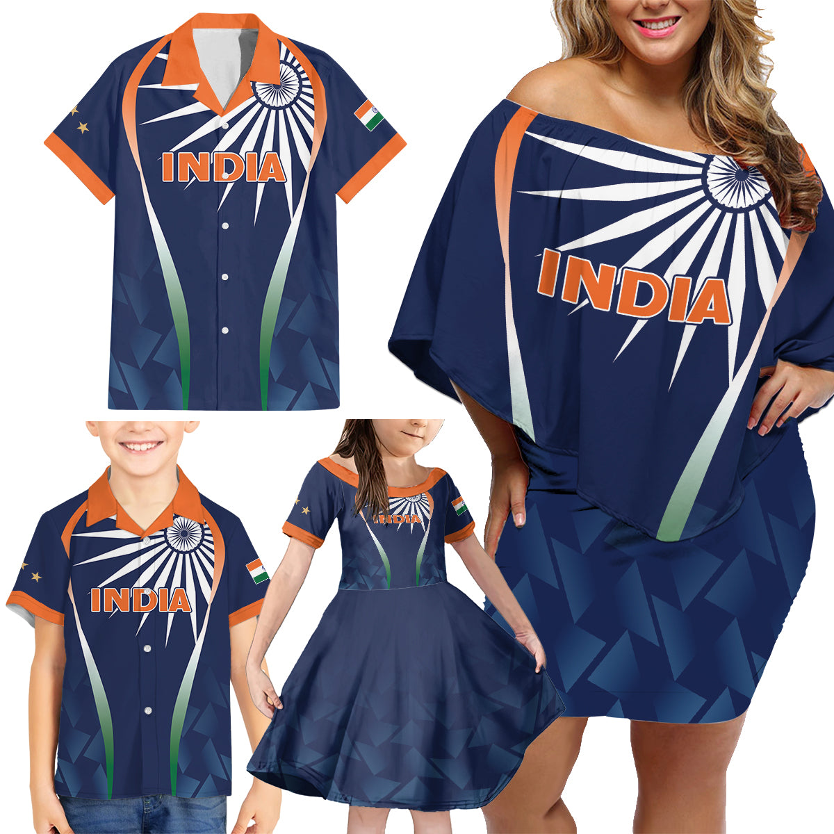 India Cricket World Cup 2024 Family Matching Off Shoulder Short Dress and Hawaiian Shirt Men In Blue Dynamic LT7 - Wonder Print Shop