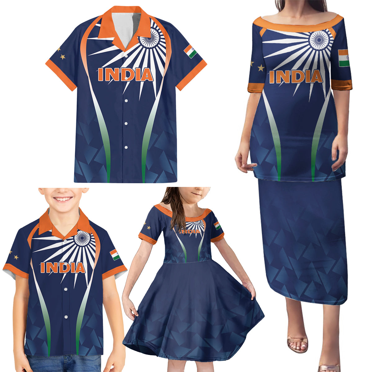 India Cricket World Cup 2024 Family Matching Puletasi and Hawaiian Shirt Men In Blue Dynamic - Wonder Print Shop