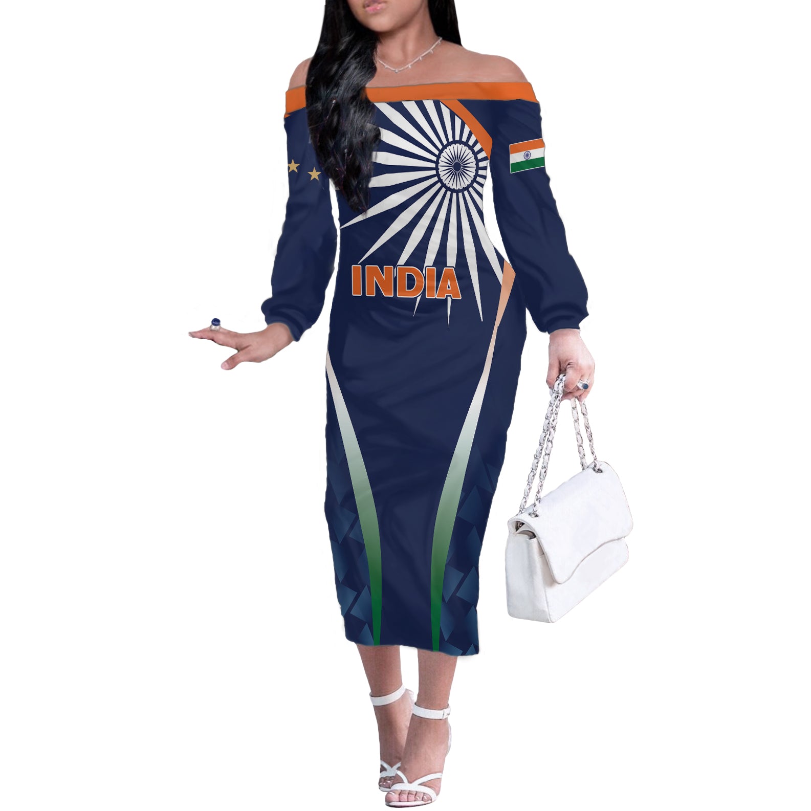 India Cricket World Cup 2024 Off The Shoulder Long Sleeve Dress Men In Blue Dynamic - Wonder Print Shop