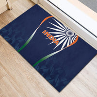 Blue rubber doormat with India logo and wheel emblem