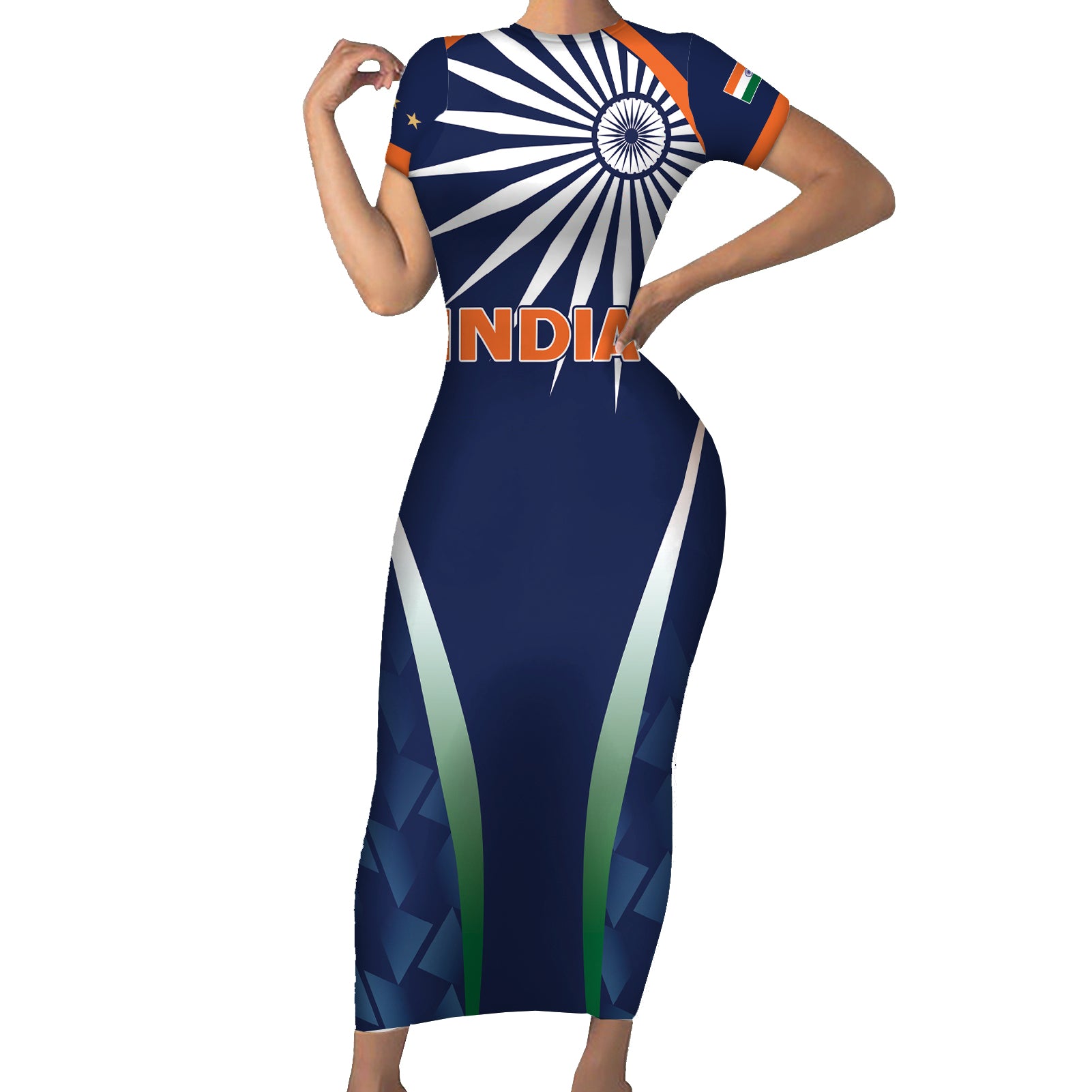 India Cricket World Cup 2024 Short Sleeve Bodycon Dress Men In Blue Dynamic