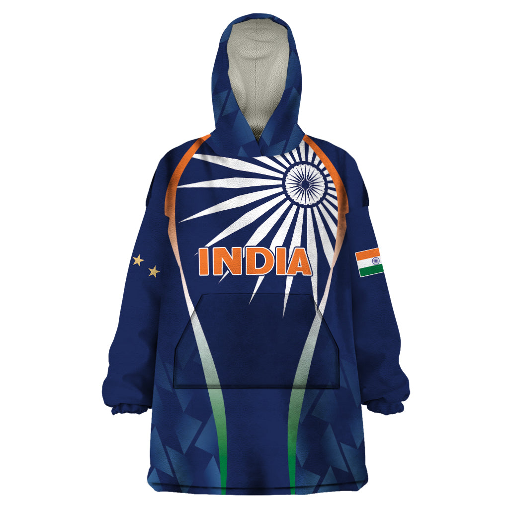 India Cricket World Cup 2024 Wearable Blanket Hoodie Men In Blue Dynamic