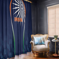 Navy blue curtain set featuring India emblems, orange arc details, and INDIA text