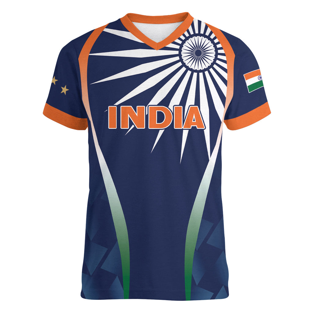 India Cricket World Cup 2024 Women V-Neck T-Shirt Men In Blue Dynamic