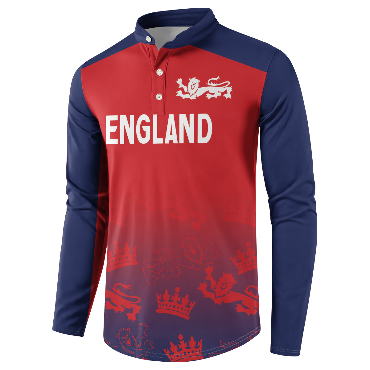 Red and navy long-sleeve button sweatshirt, 'ENGLAND' front with crown pattern