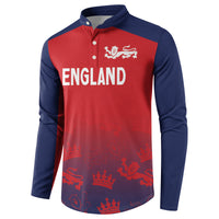 Red and navy long-sleeve button sweatshirt, 'ENGLAND' front with crown pattern