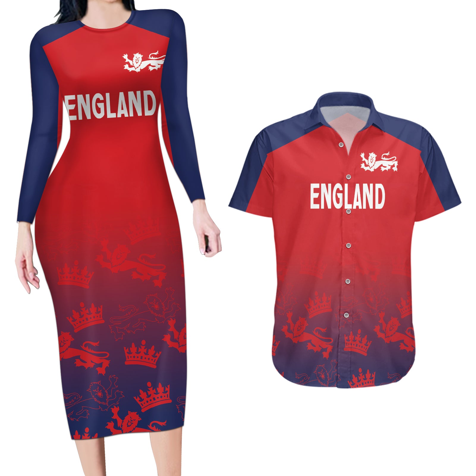 England Cricket World Cup 2024 Couples Matching Long Sleeve Bodycon Dress and Hawaiian Shirt Seamless Inspiration LT7 - Wonder Print Shop