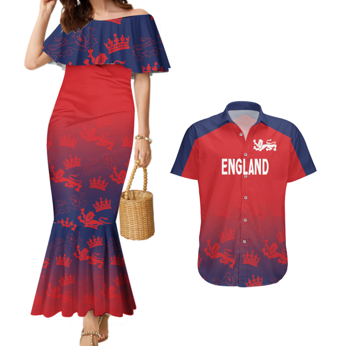 England Cricket World Cup 2024 Couples Matching Mermaid Dress and Hawaiian Shirt Seamless Inspiration LT7 - Wonder Print Shop