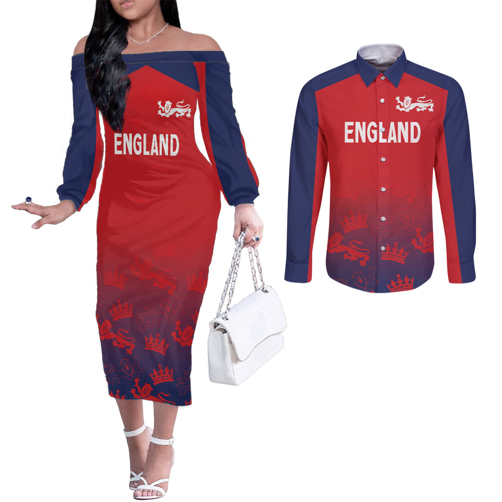 England Cricket World Cup 2025 Couples Matching Off The Shoulder Long Sleeve Dress and Long Sleeve Button Shirt Seamless Inspiration