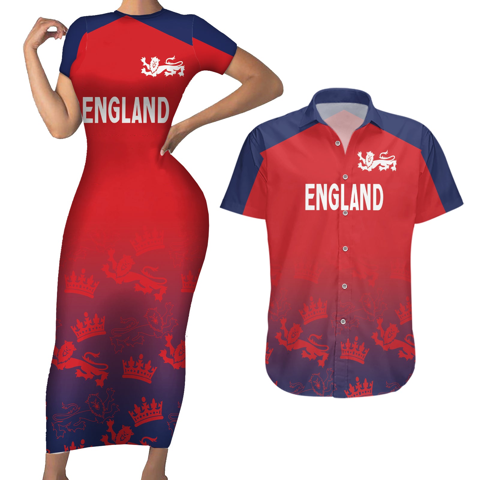 England Cricket World Cup 2024 Couples Matching Short Sleeve Bodycon Dress and Hawaiian Shirt Seamless Inspiration LT7 - Wonder Print Shop