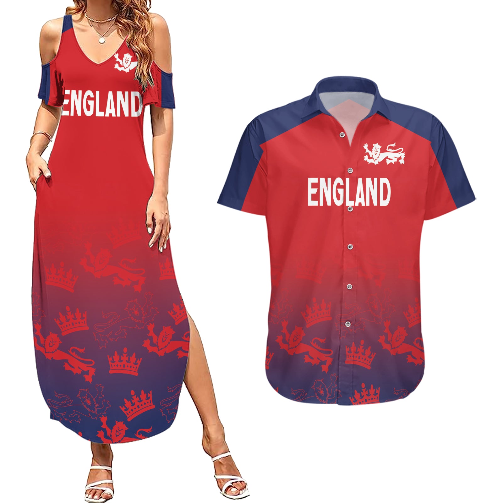 England Cricket World Cup 2024 Couples Matching Summer Maxi Dress and Hawaiian Shirt Seamless Inspiration LT7 - Wonder Print Shop