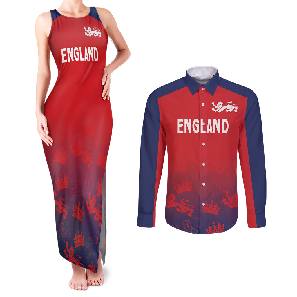 England Cricket World Cup 2024 Couples Matching Tank Maxi Dress and Long Sleeve Button Shirt Seamless Inspiration LT7 - Wonder Print Shop