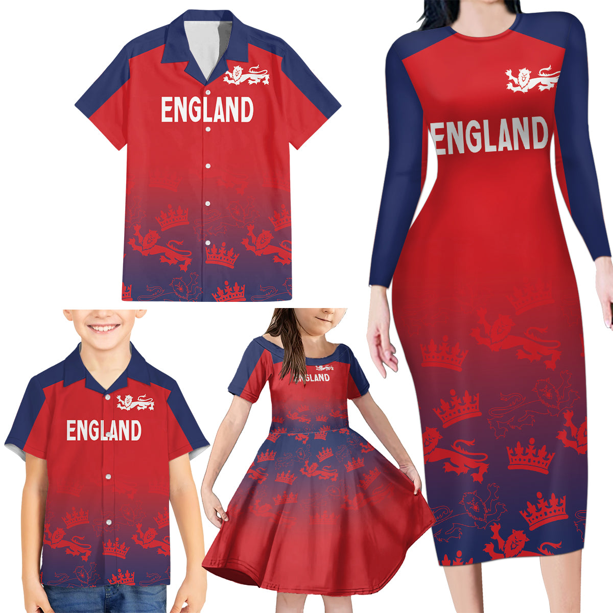 England Cricket World Cup 2024 Family Matching Long Sleeve Bodycon Dress and Hawaiian Shirt Seamless Inspiration LT7 - Wonder Print Shop