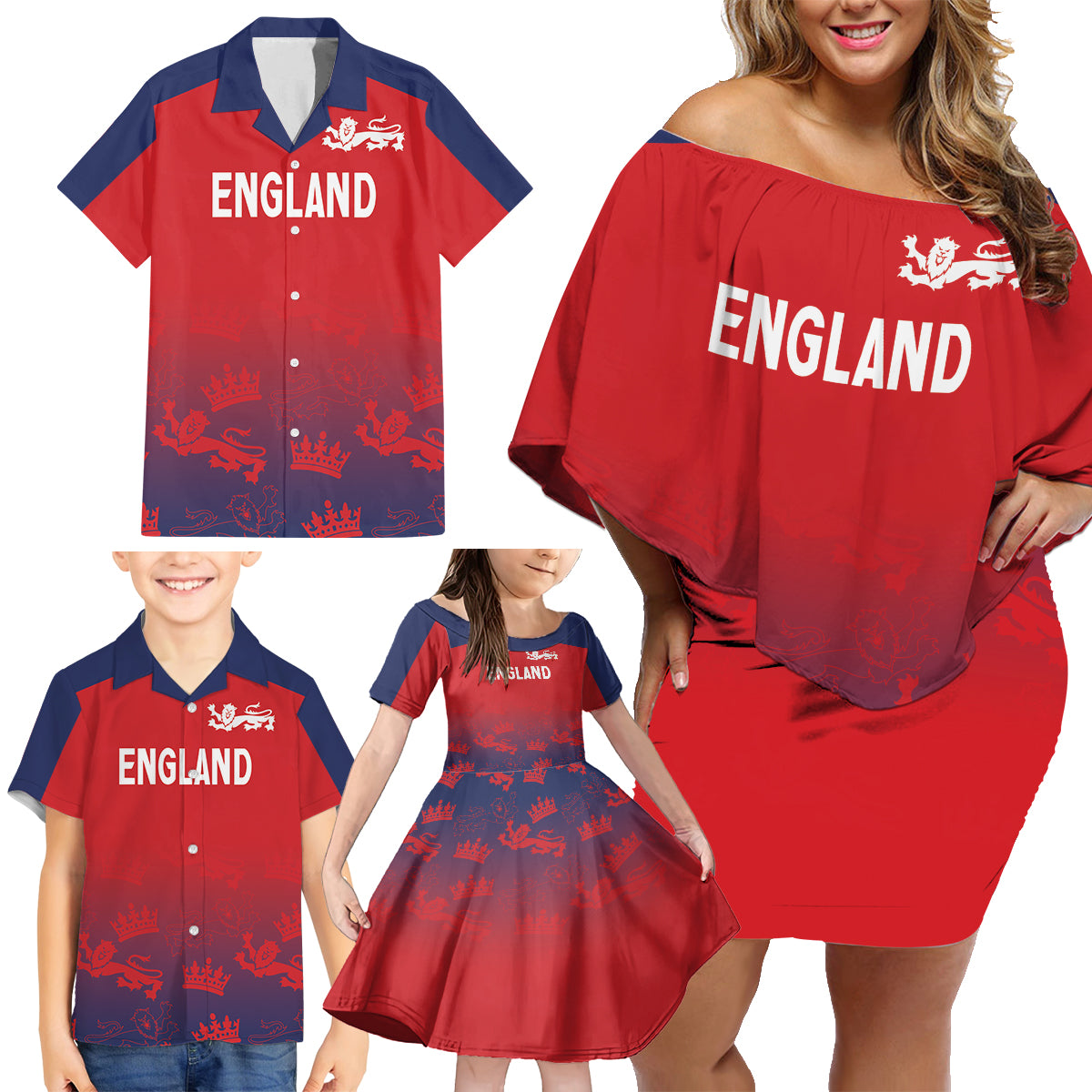 England Cricket World Cup 2024 Family Matching Off Shoulder Short Dress and Hawaiian Shirt Seamless Inspiration LT7 - Wonder Print Shop