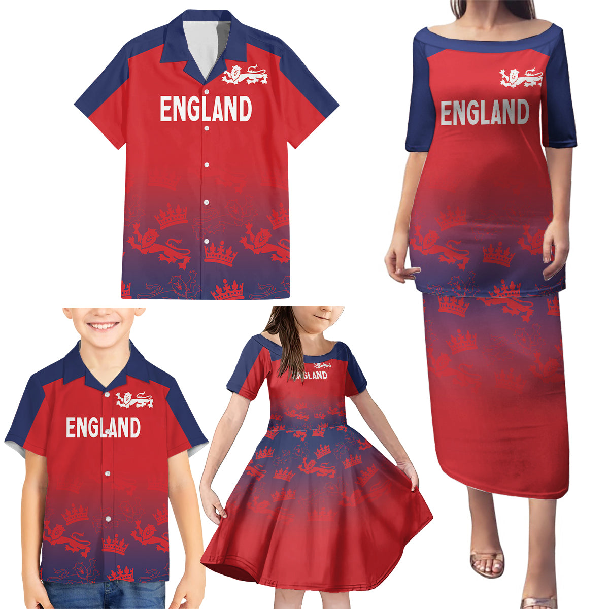 England Cricket World Cup 2024 Family Matching Puletasi and Hawaiian Shirt Seamless Inspiration - Wonder Print Shop