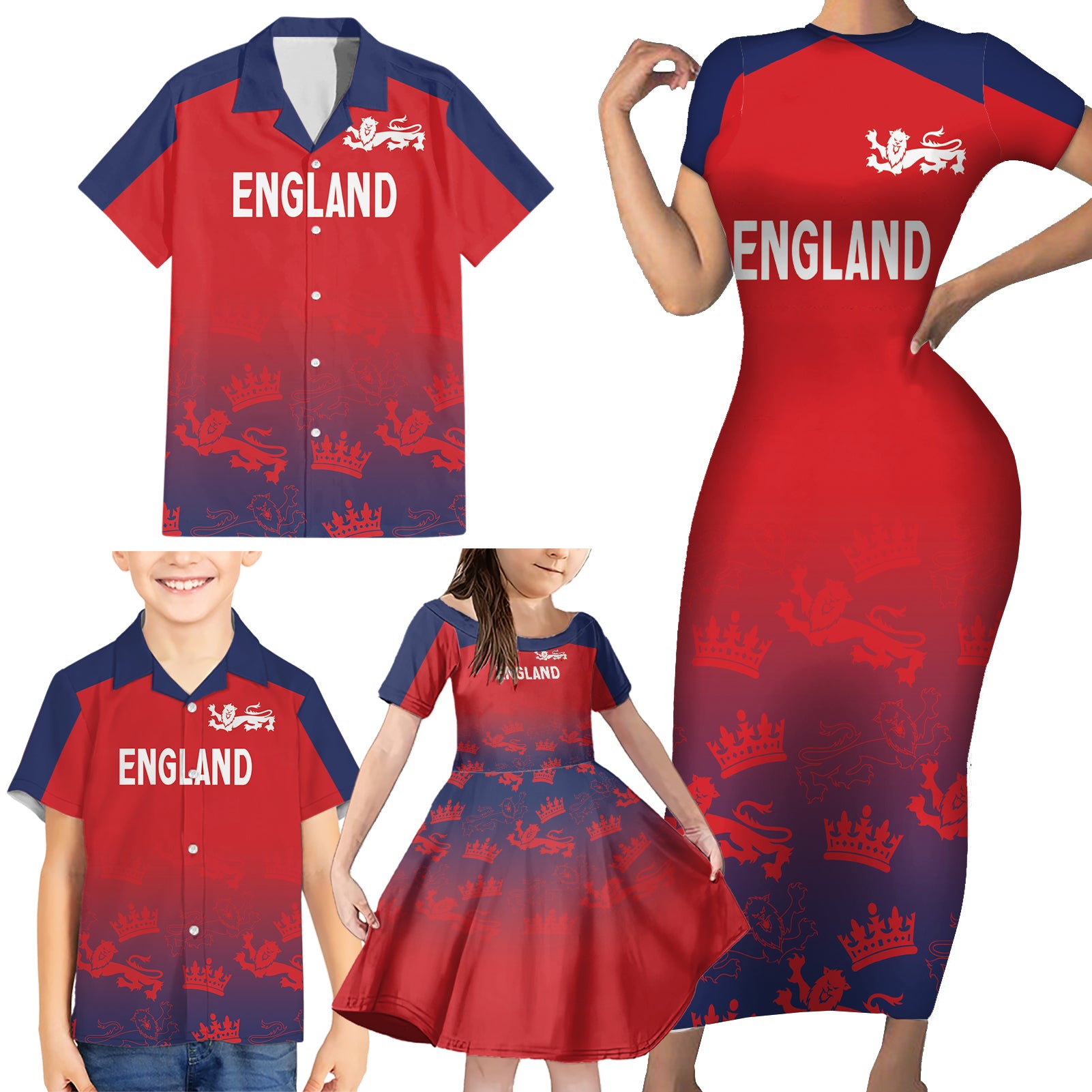 England Cricket World Cup 2024 Family Matching Short Sleeve Bodycon Dress and Hawaiian Shirt Seamless Inspiration - Wonder Print Shop