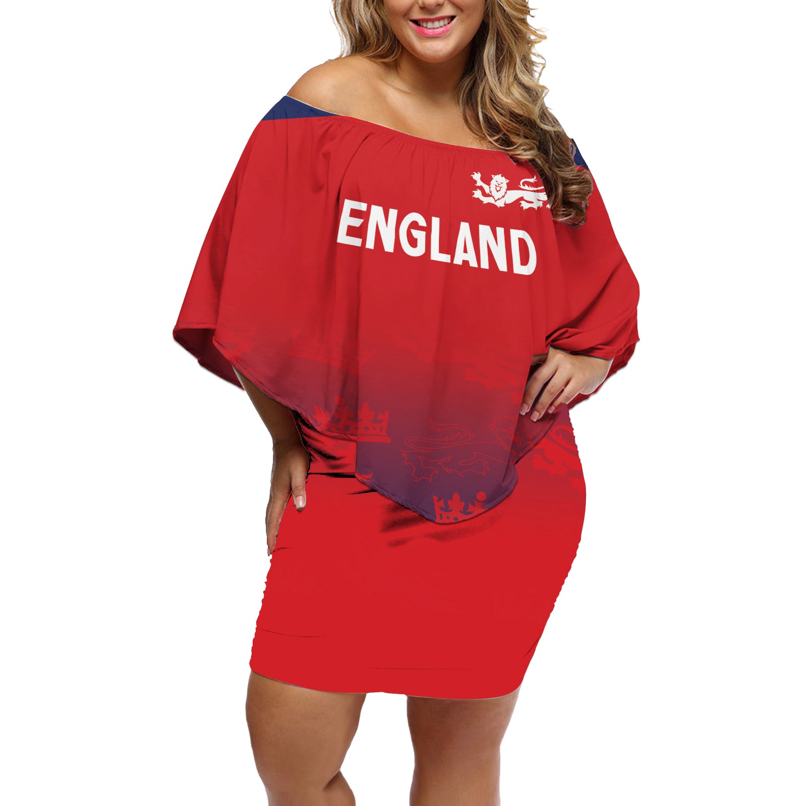 England Cricket World Cup 2024 Off Shoulder Short Dress Seamless Inspiration - Wonder Print Shop